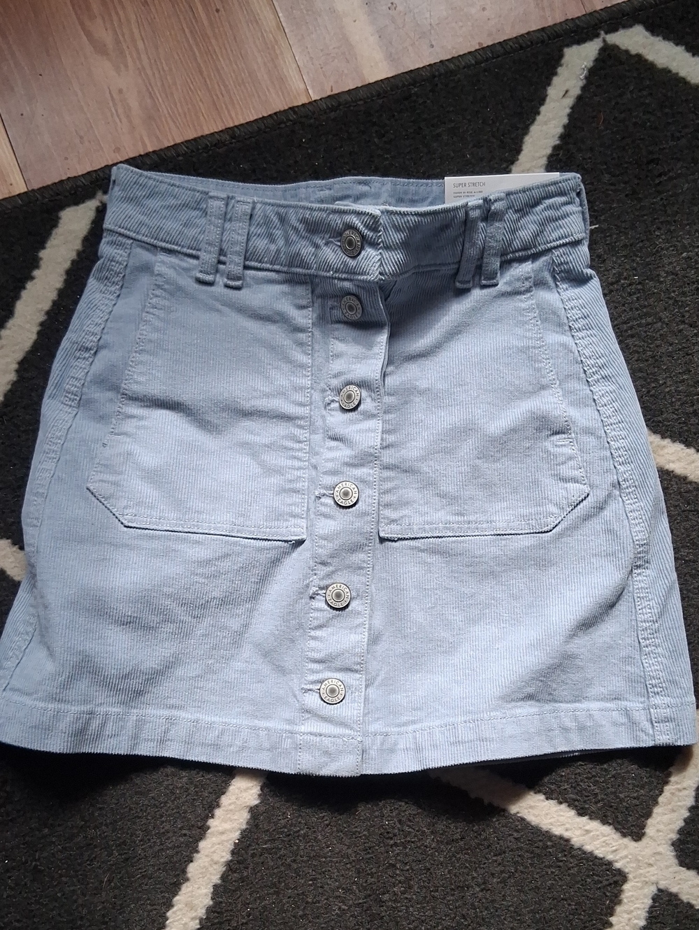 American Eagle Light Blue Button-Front Corduroy Mini Skirt